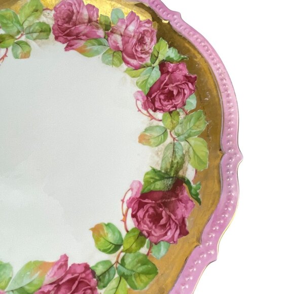 Vintage P.K. Silesia Porcelain Plate Pink Rose Floral & Gold Trim 11.5'' Germany - Picture 3 of 9